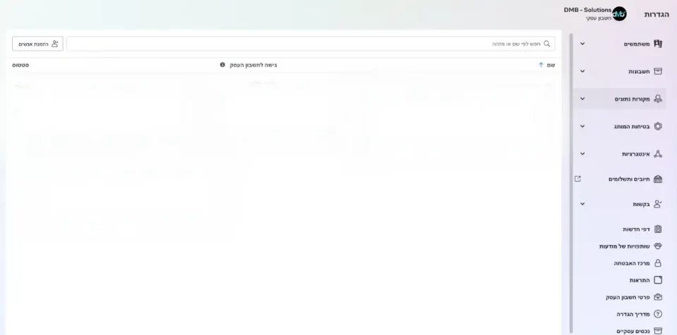 דף הבקרה של Business Manager